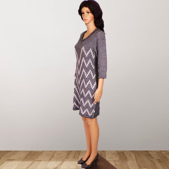 GINA BENOTTI size S black/white 3/4-sleeve embroidered knit dress - Picture 8 of 11